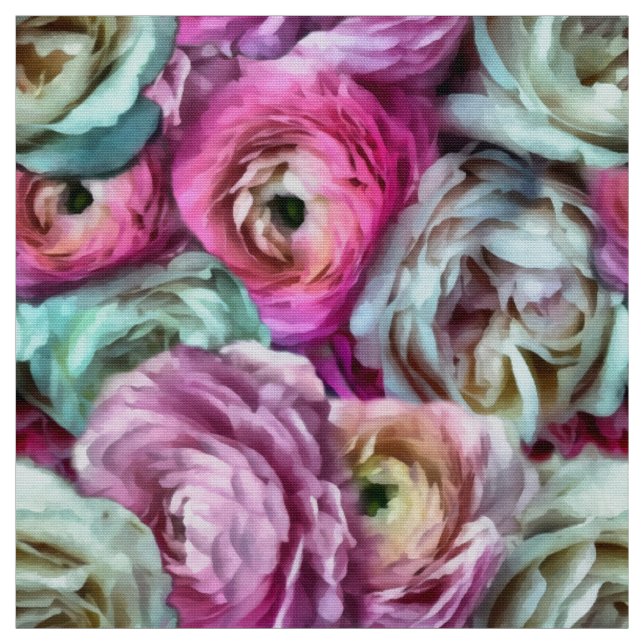 Tela Flores rosa y blanca y peones (Retal)