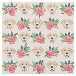 Tela Flores rosadas de perro del laboratorio amarillo