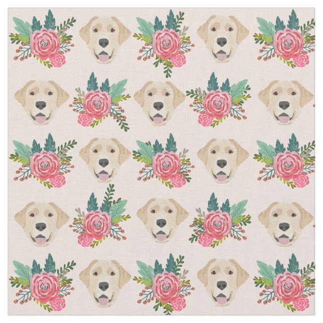 Tela Flores rosadas de perro del laboratorio amarillo (De cerca)