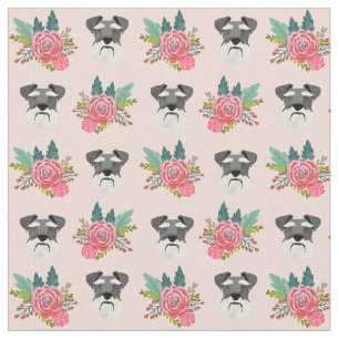Tela Flores rosadas de perro Schnauzer