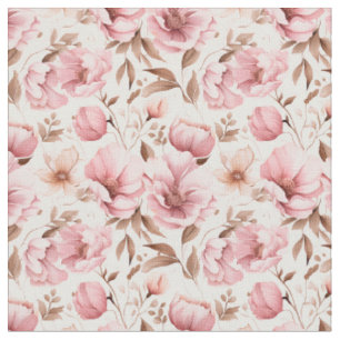Tela Flores rosadas polvorientas en blanco