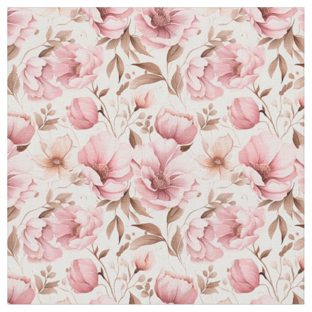 Tela Flores rosadas polvorientas en blanco (De cerca)