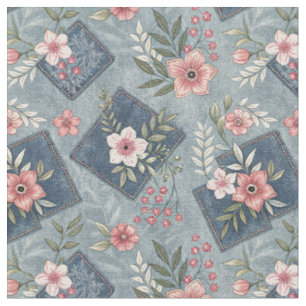 Tela Flores rosadas y vaqueros - Patrón de diseño flora