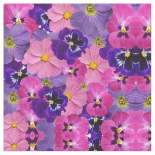 Tela flores rosadas y violetas
