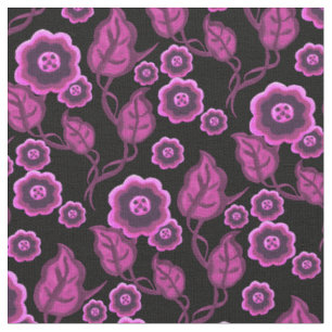 Tela Flores rosas/hojas rosas/arte folclórico/negro