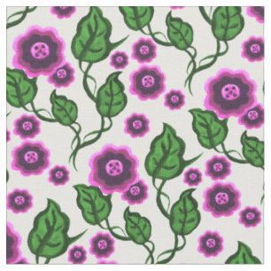Tela Flores rosas/hojas verdes/floral de arte folclóric