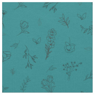 Tela Flores silvestres bosquejadas sobre azul teal oscu