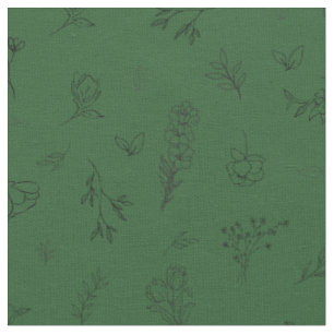 Tela Flores silvestres bosquejadas sobre verde oscuro