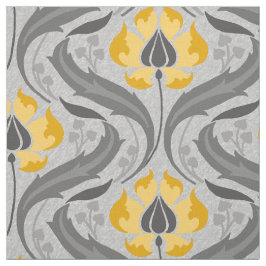 Tela Flores silvestres de Art Nouveau, amarillas y gris