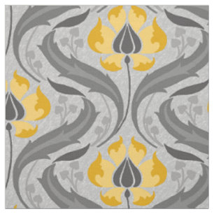 Tela Flores silvestres de Art Nouveau, amarillas y gris