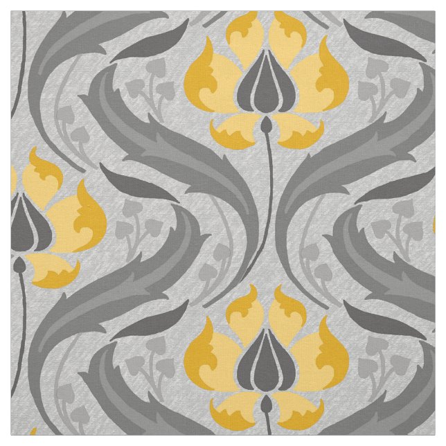 Tela Flores silvestres de Art Nouveau, amarillas y gris (Retal)