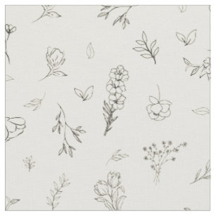 Tela Flores silvestres dibujadas sobre beige