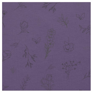 Tela Flores silvestres dibujadas sobre morado oscuro