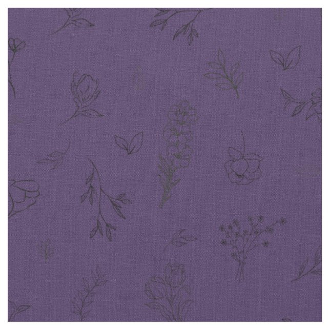 Tela Flores silvestres dibujadas sobre morado oscuro (De cerca)