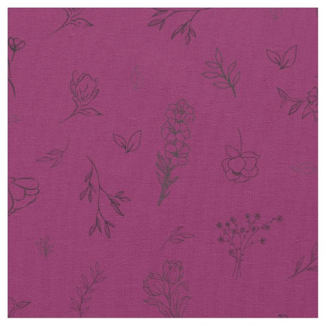 Tela Flores silvestres dibujadas sobre rosa oscuro (De cerca)