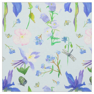 Tela Flores Silvestres Inglesas Abejas Azules