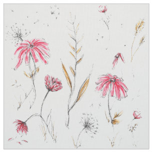 Tela Flores silvestres rosa y mostaza