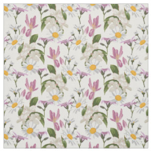 Tela Flores silvestres violetas rosadas tropicales marg