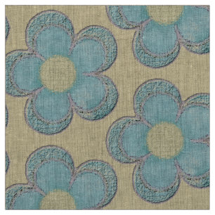 Tela Flores texturadas grandes (amarillas/verde azulada