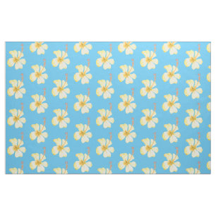 Tela Flores tropicales Aqua Yellow Hibiscus