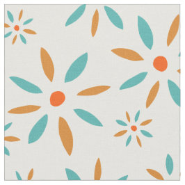 Tela Flores Turquesa Y Retro Naranja Funky