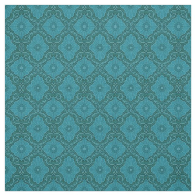 Tela Flores turquesas con motivos arabescos florales (Retal)
