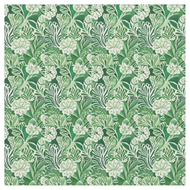 Tela Flores verdes, patrón de diseño vintage  (De cerca)