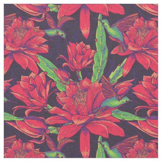 Tela Flores y colibríes (De cerca)
