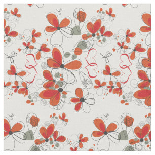 Tela Flores y corazones rojos caprichosos