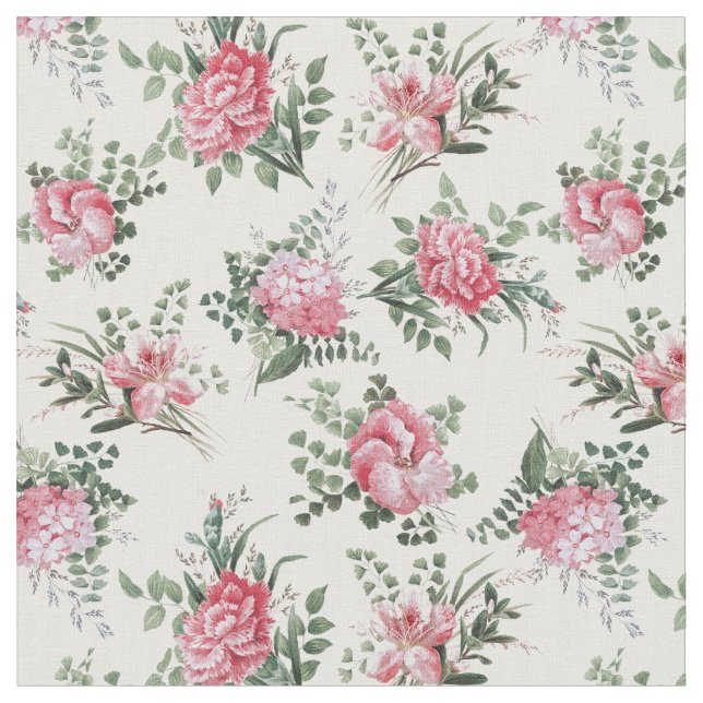 Tela Flores y helechos románticos rosados de bonito (De cerca)
