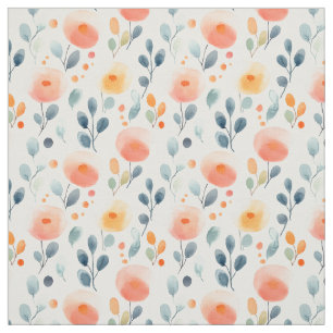 Tela Flores y hojas abstractas en blanco