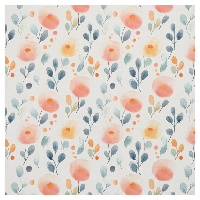 Tela Flores y hojas abstractas en blanco (Retal)