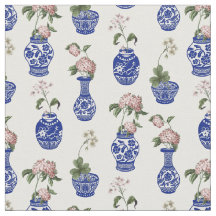 Flores y jarrones azules de chinoiserie