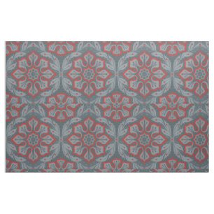 Tela "Flores y laureles", de estilo arabesco, gris, roj