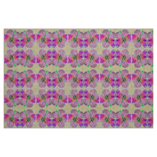 Tela Flores y libélulas (rosa sobre rosa) ("Cuarto gordo" (fat quarter))