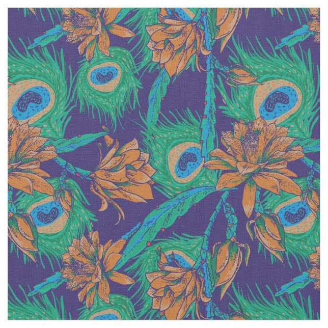 Tela Flores y plumas (De cerca)