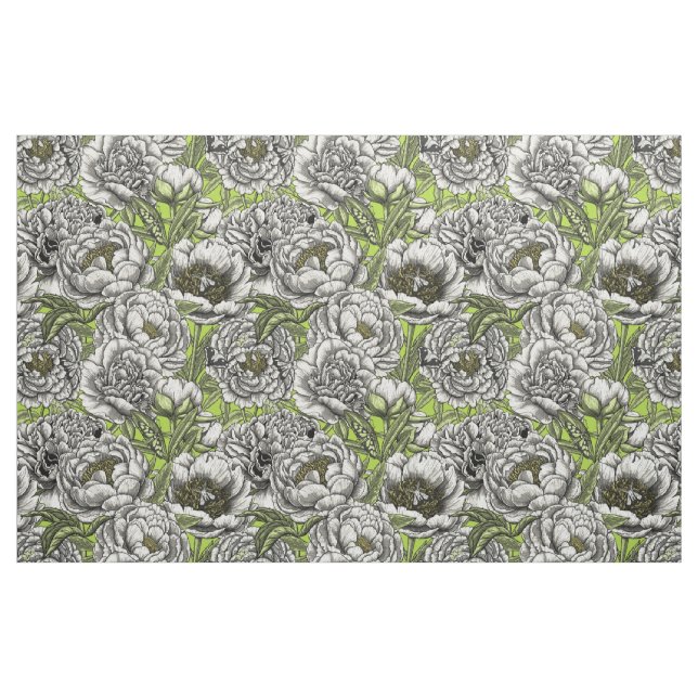 Tela Flores y polillas de peones blancos ("Cuarto gordo" (fat quarter))