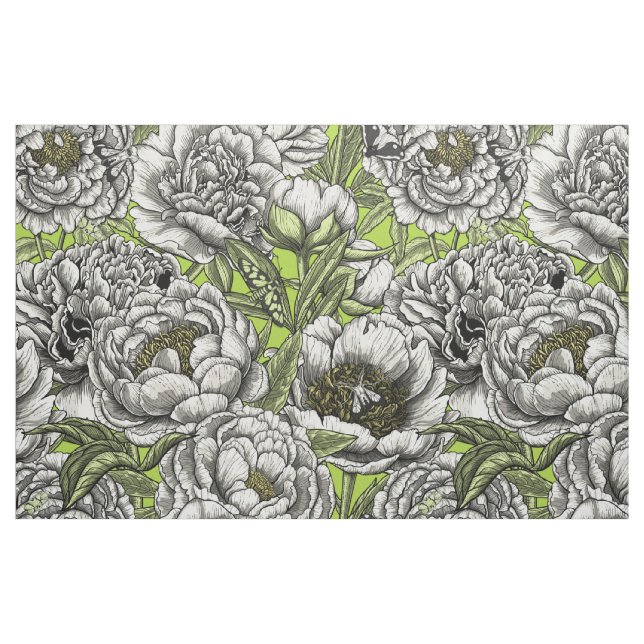 Tela Flores y polillas de peones blancos ("Cuarto gordo" (fat quarter))