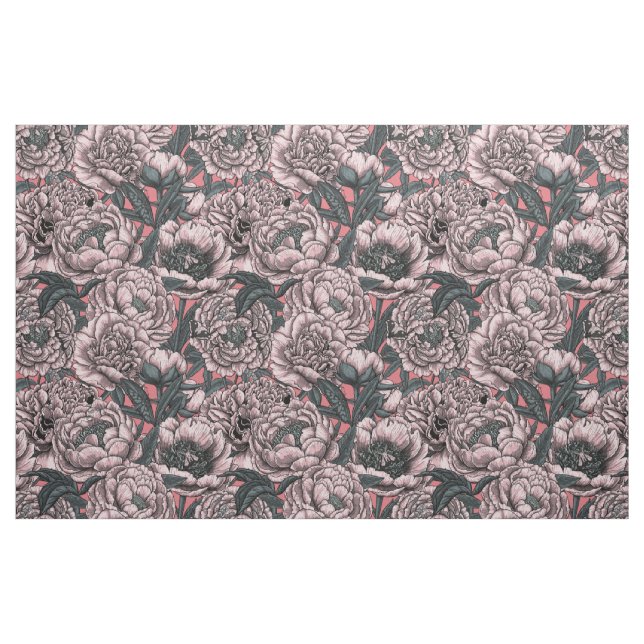 Tela Flores y polillas rosadas ("Cuarto gordo" (fat quarter))