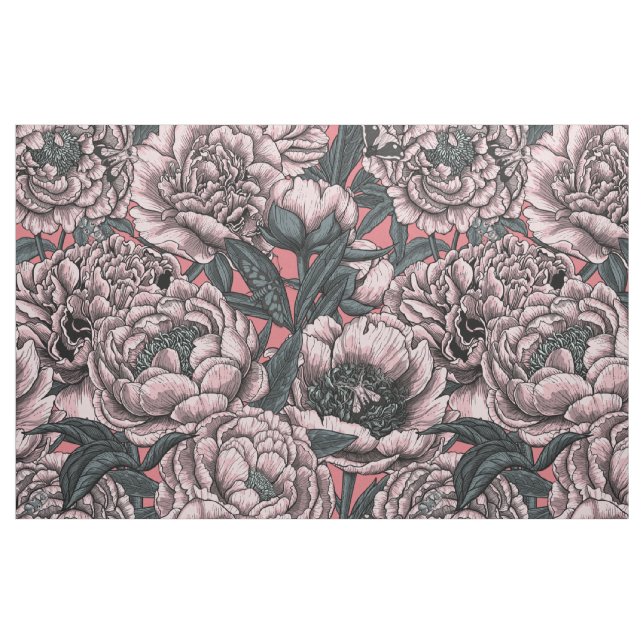 Tela Flores y polillas rosadas ("Cuarto gordo" (fat quarter))