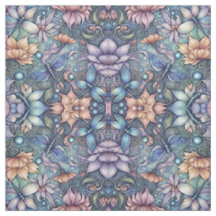 Tela FLower Damask Blue Gold Design