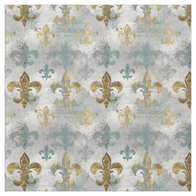 Tela Fluer de Lis | Azul y oro blandos (Retal)