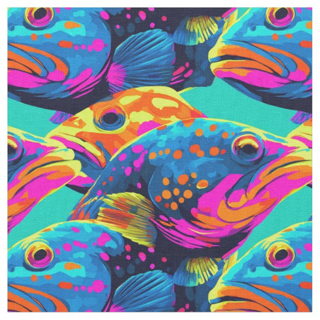 Tela Flujo de peces multicolor suave (De cerca)