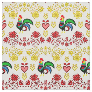 Tela Folklore/Oro de gallo/floral roja, corazones/4"