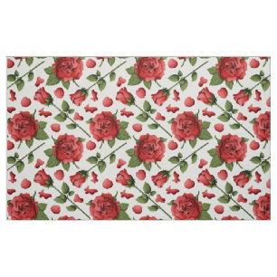Tela Follaje de Rosa Roja Romántica Jardín Botánico Flo