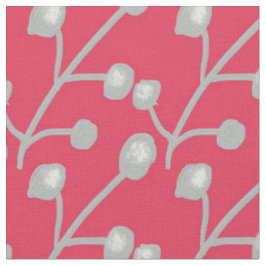 Tela Follaje estampado gris plateado sobre rosa rojo br