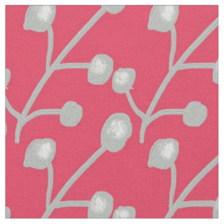 Tela Follaje estampado gris plateado sobre rosa rojo br