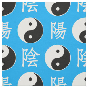 Tela Fondo azul patrón chino Yinyang