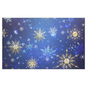 Tela Fondo azul XMAS con copos de nieve dorados