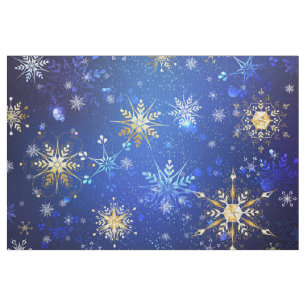 Tela Fondo azul XMAS con copos de nieve dorados